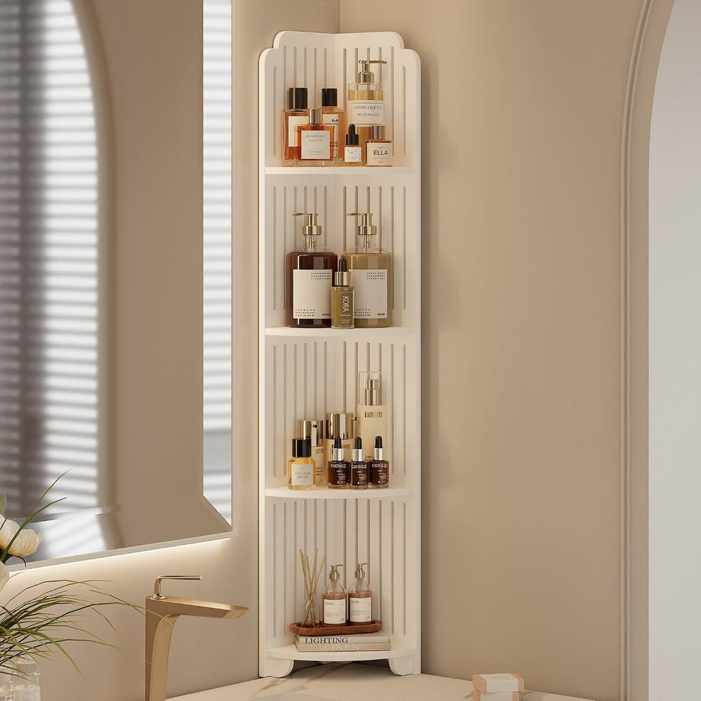 VECELO 4-Tier Bathroom Shelves for Narrow Space, Modern Corner Shelf Stand,Small Storage Organizer for Bathroom,Toilet Paper Stand,White
