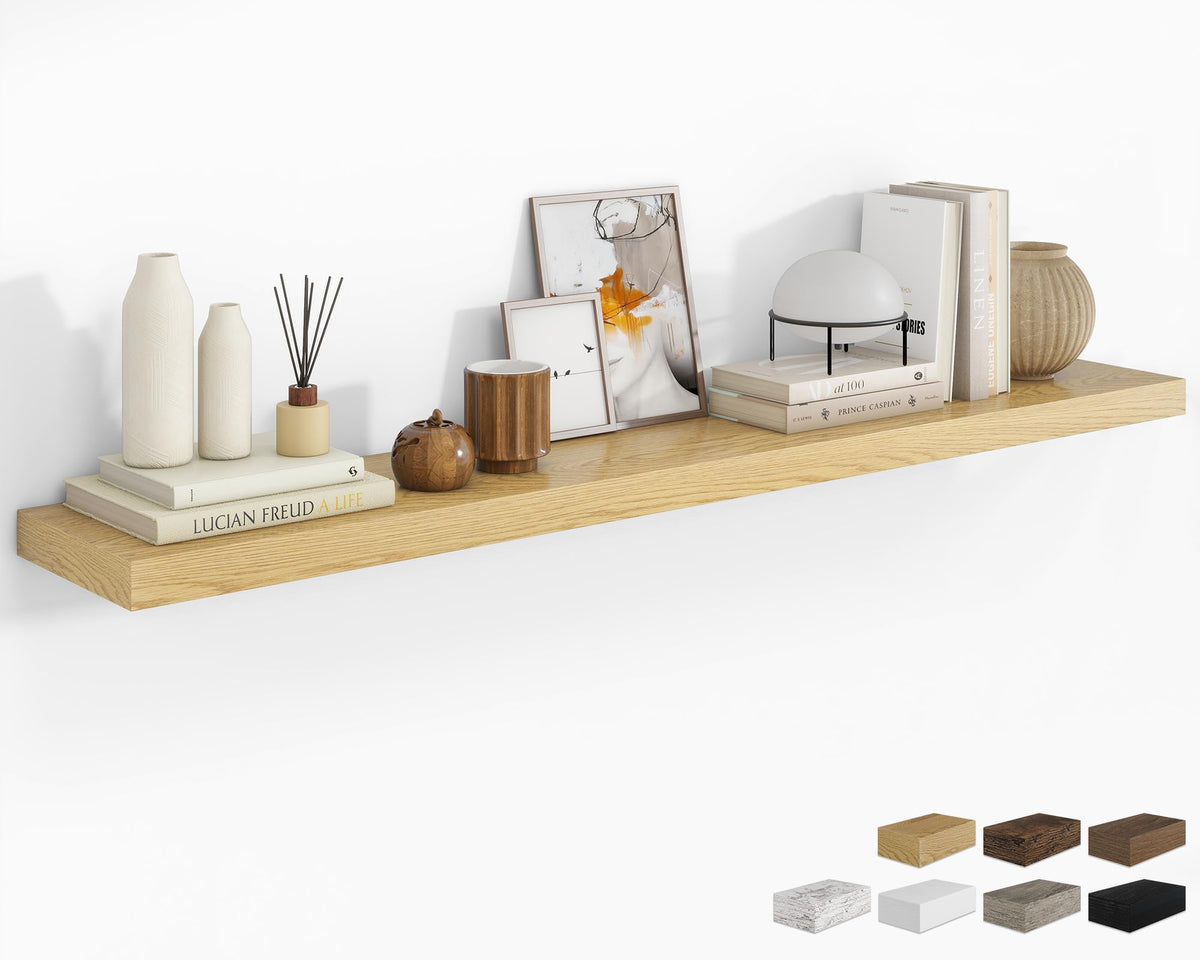 RICHFOCUS 28Inch Floating Shelves for Wall 2 Pack Shelves for Bedroom|Kitchen|Bathroom|Laundry Room Rustic Wood Wall Mounted Shelf with Invisible Brackets for Books|Storage|Decor, Oak