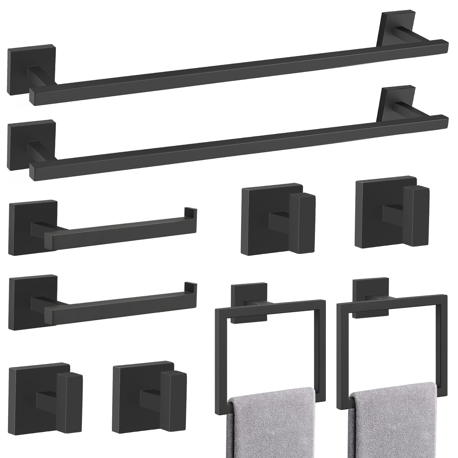 TQKAG 5-Pieces Brushed Gold Bathroom Hardware Accessories Set 23.6" SUS304 Stainless Steel Towel Bar Set Wall Mounted Square Toilet Paper Holder with Shelf