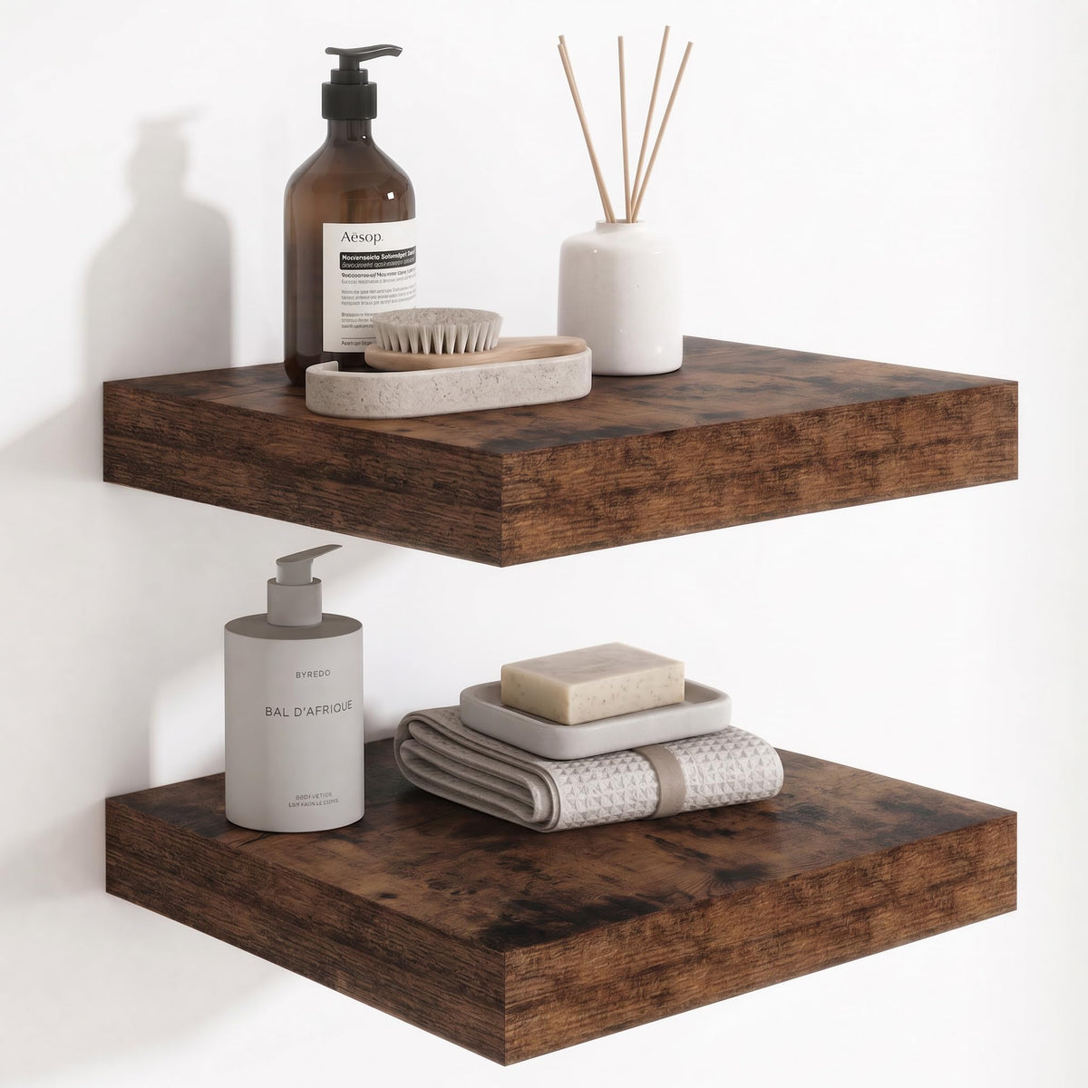 Deep Floating Shelves for Wall, 12 Inch Wide Small Wall Shelves Set of 2, 2 Inch Thick Invisible Wall Mounted Shelves for Bathroom Bedroom Nursery,Walnut Color