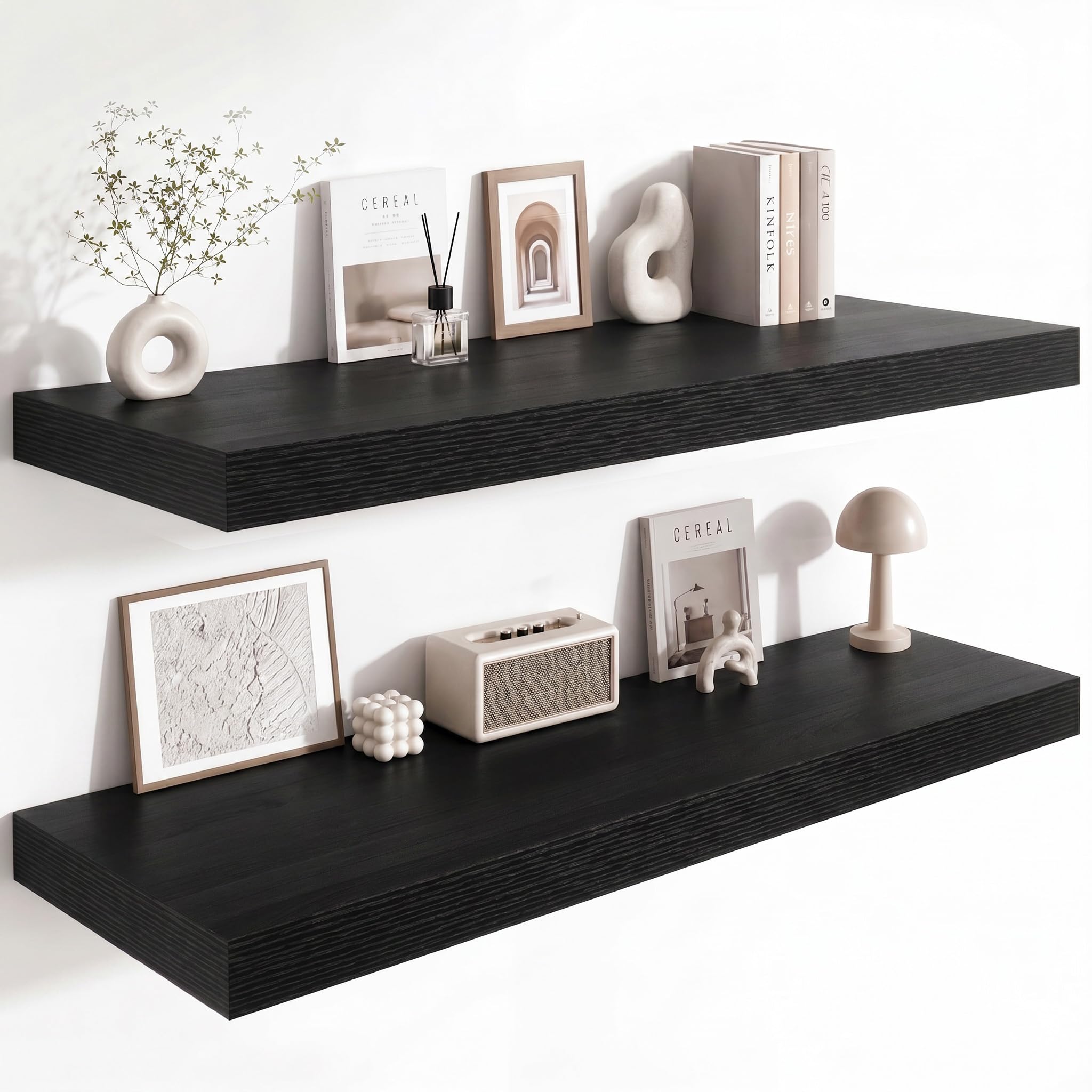 Deep Floating Shelves for Wall, 12 Inch Wide Small Wall Shelves Set of 2, 2 Inch Thick Invisible Wall Mounted Shelves for Bathroom Bedroom Nursery,Walnut Color