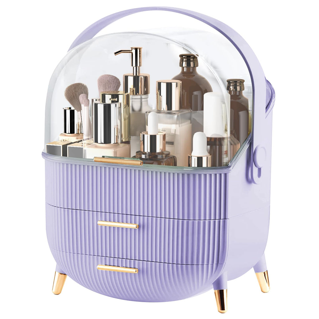 Makeup Organizer for Vanity, Make up Organizers and Storage, Cosmetics Skincare Organizers with Lid and Drawers, Cosmetic Display Cases for Countertop, Bathroom, Dresser, Ideal Gifts for Women(White)