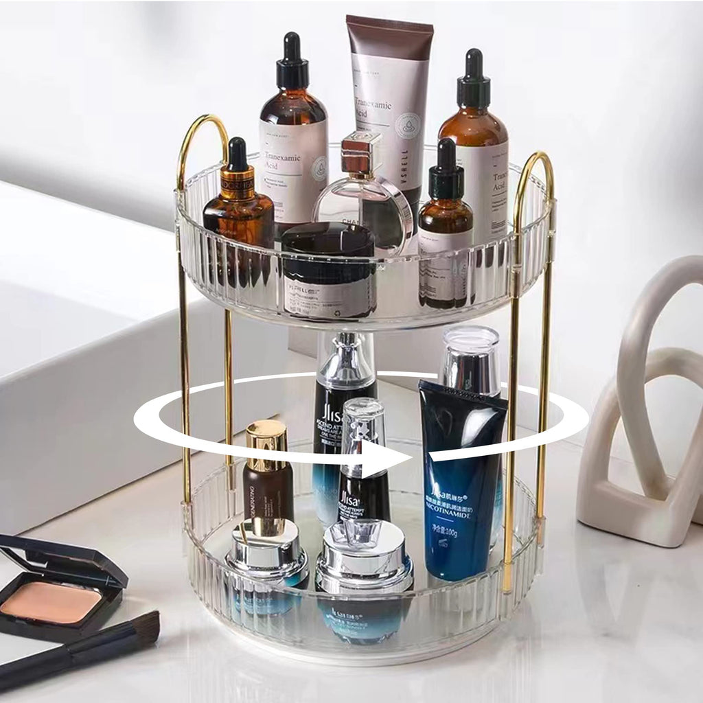 shuang qing Rotating Makeup Organizer for Vanity, Large Capacity Skincare Perfume Storage, Bathroom Counter Organizer, 360 Spinning Cosmetic Dresser Countertop Organizers (Clear, 3 Tier)