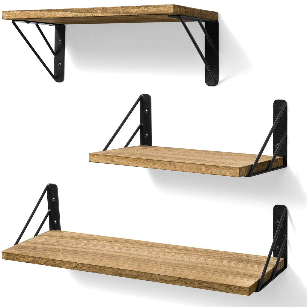 BAYKA Wall Mounted Floating Shelves, Wood Floating Wall Shelf for Books & Decor, Small Space-Saving Display & Organizer（Black，Set of 4）