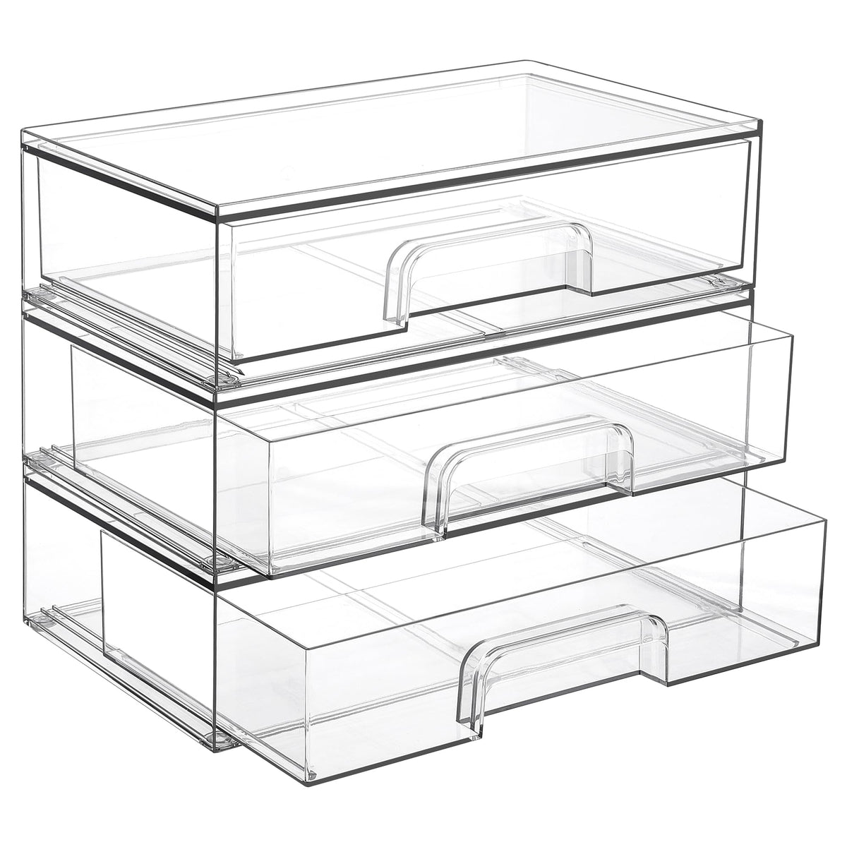 Vtopmart Clear Stackable Storage Drawers, 2 Pack Wide Plastic Organizers