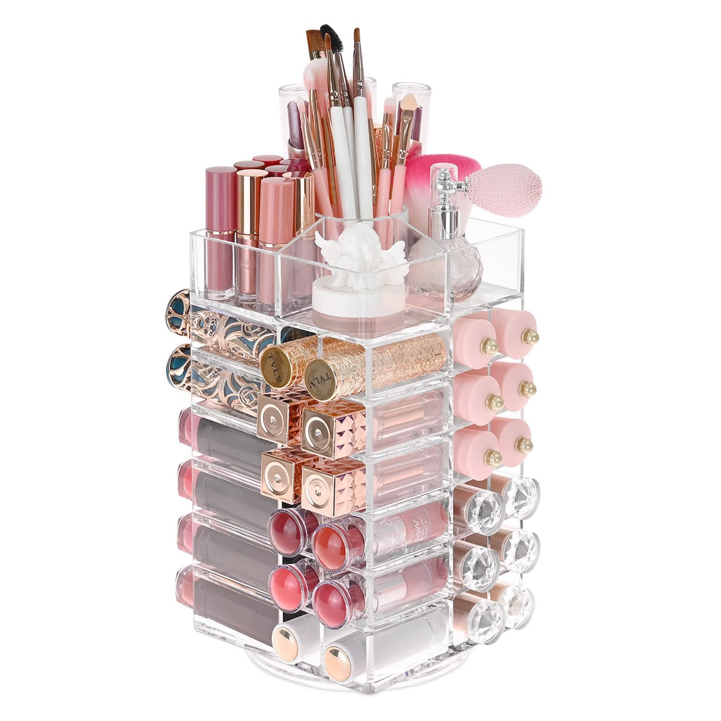 Ikee Design Acrylic Rotating Lipstick Gloss Make Up Organizer with 53 Slots