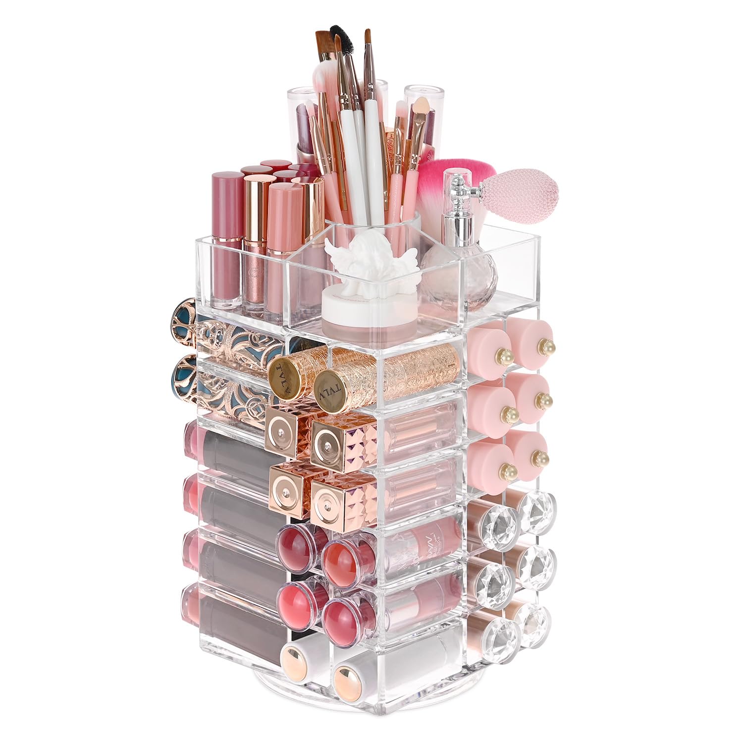 Ikee Design Acrylic Rotating Lipstick Gloss Make Up Organizer with 53 Slots