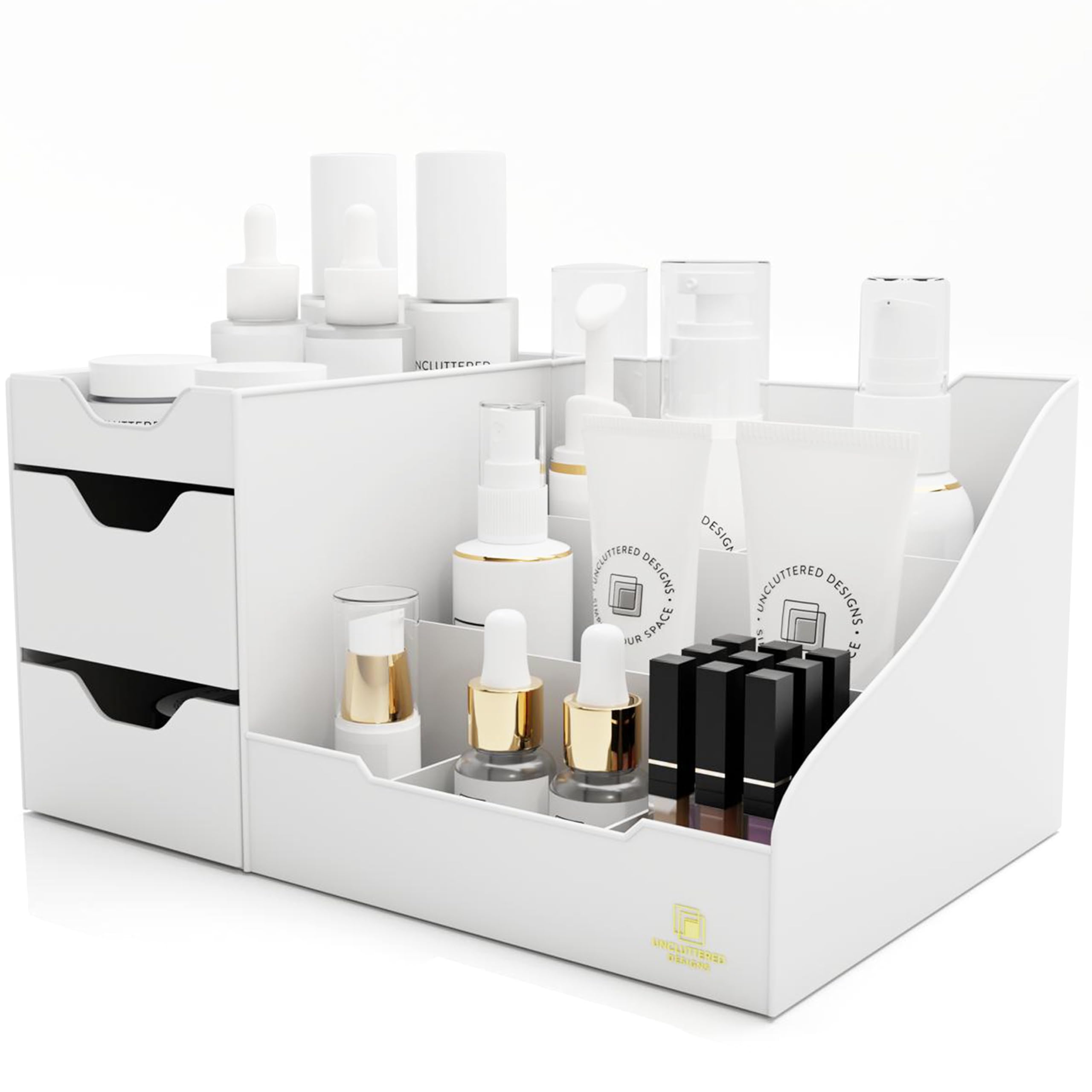 Uncluttered Designs Large Black Vanity Organizer - Countertop Mens Organizer With Drawers for Cologne, Deodorant, Beard, Shaving Lotion, Perfume & Skincare - Perfect for Bathroom & Bedroom Storage
