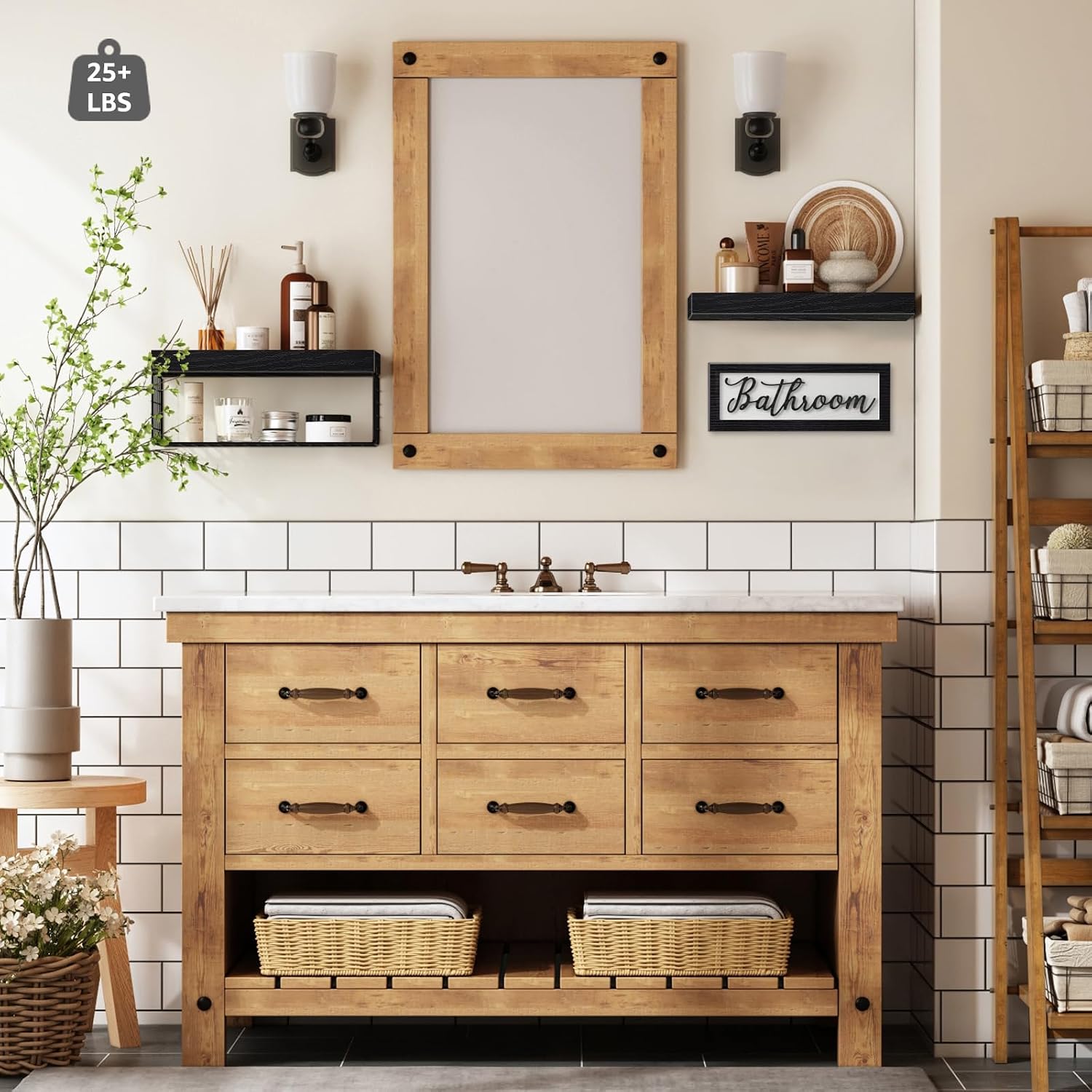 QEEIG ‎Bathroom Shelves with Decor Sign (Black, 15.7")