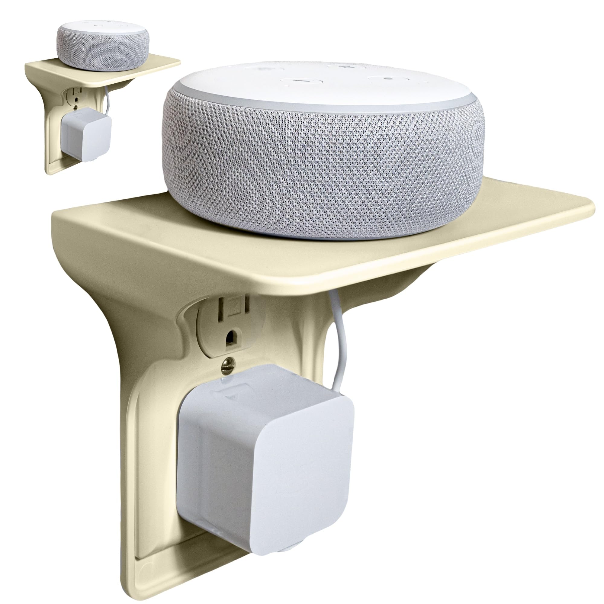 Power Perch Outlet Shelf with Cord Storage Strap, Plug Shelf White 2-Pack