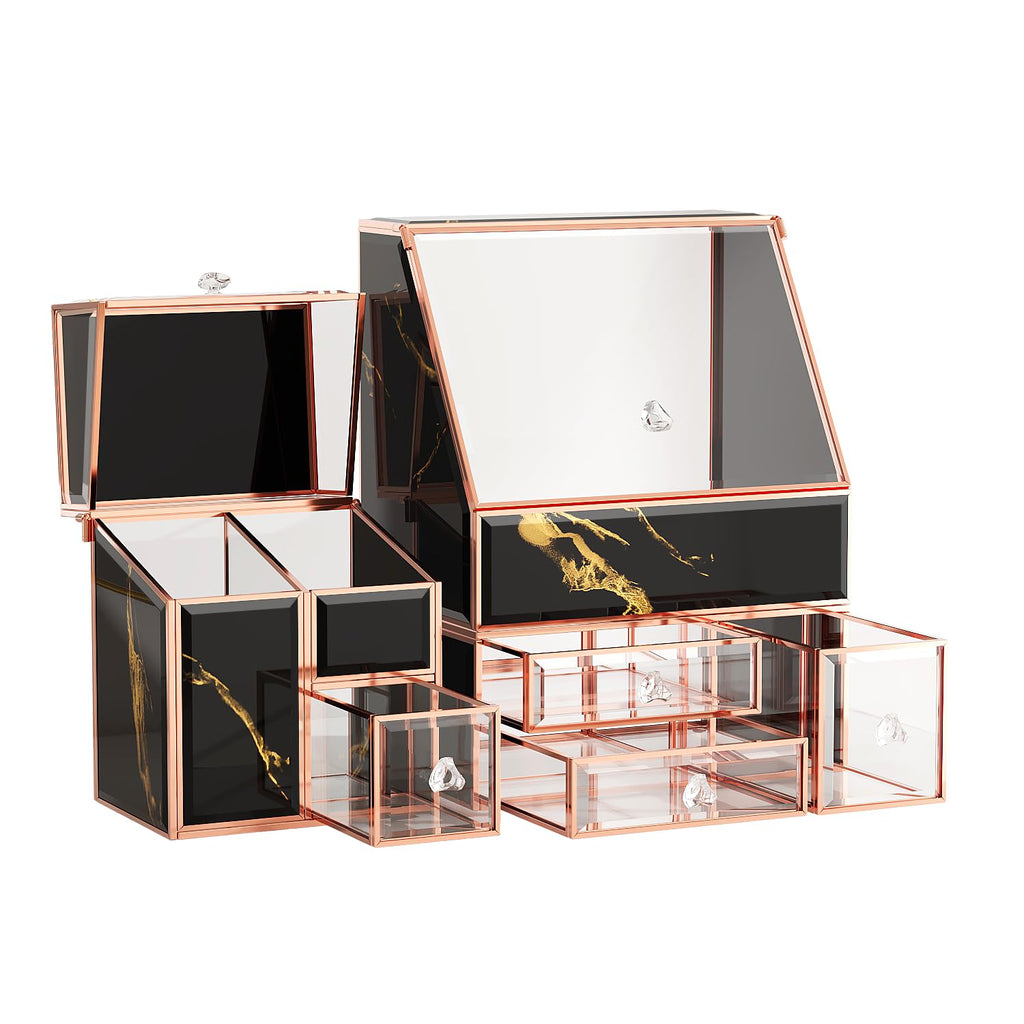 CoralHouse Glass Makeup Organizer with Brush Holder for Vanity