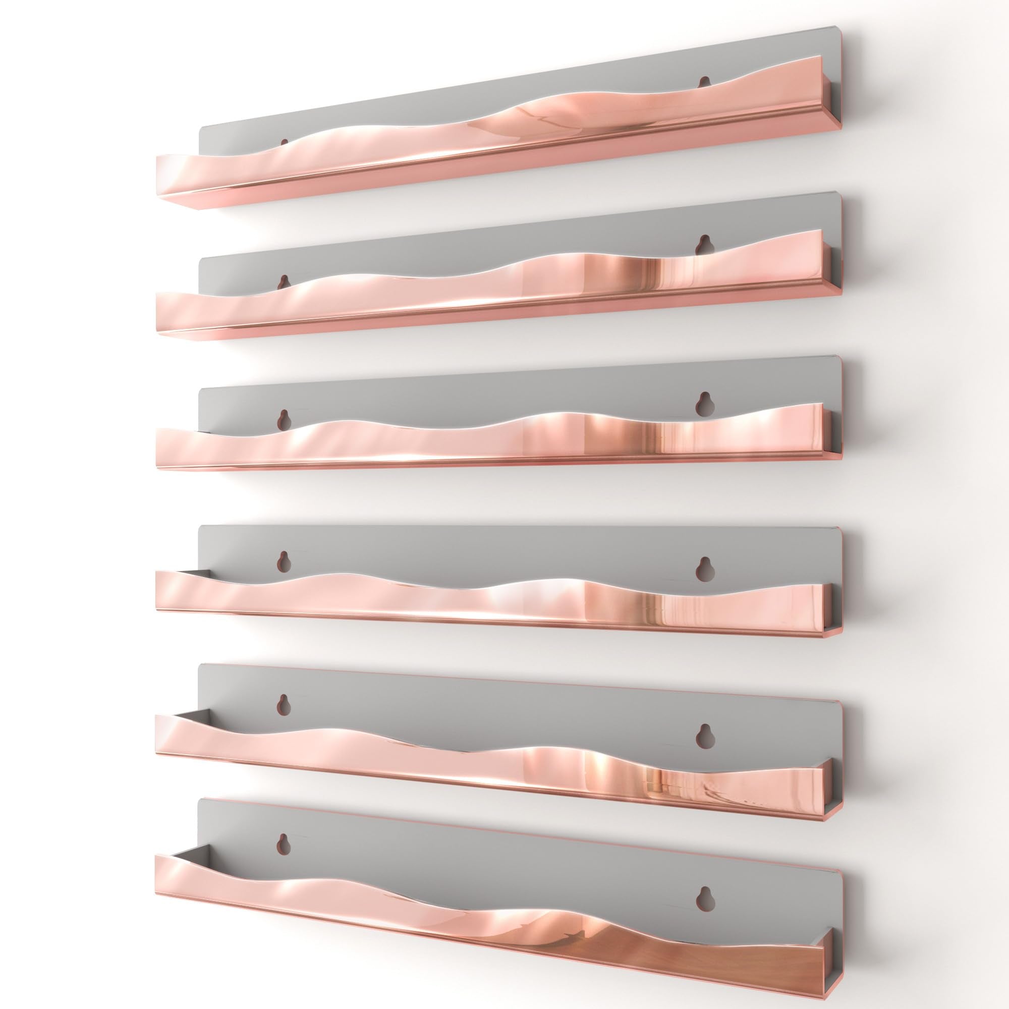 YMVV Wall-Mounted Nail Polish Organizer Rack - 15-Inch Gold Mirror Finish Nail Polish Shelf, Makeup & Beauty Essentials Storage - Multi-Purpose Display Holder for Small Space, Vanity Bathroom, 6 Pack