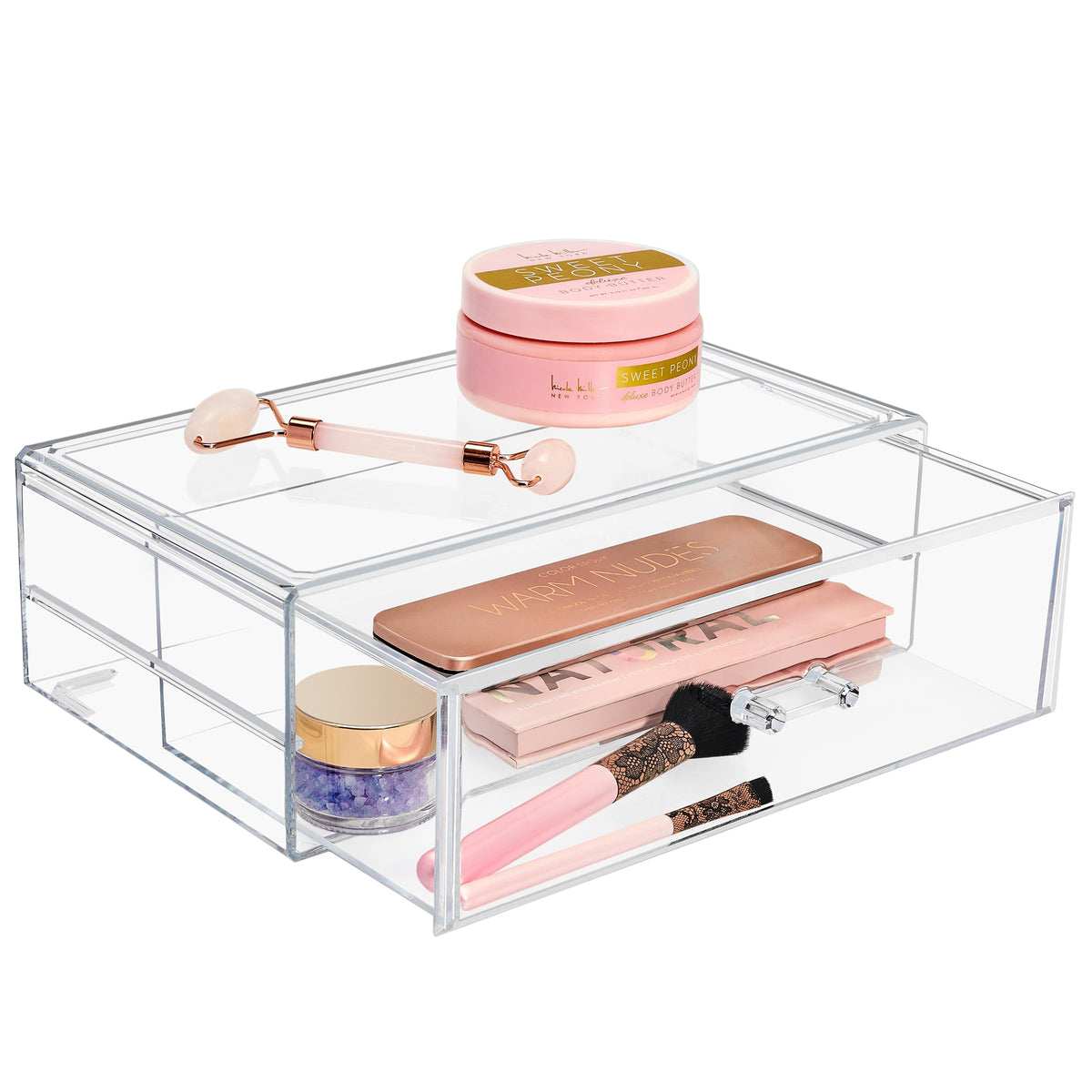 Sorbus Large Clear Makeup Organizer - Detachable 3-Piece Jewelry & Make Up Organizers and Storage Set - Spacious Cosmetic Display Tower - Makeup Organizer for Vanity, Bathroom, Dresser & Countertop