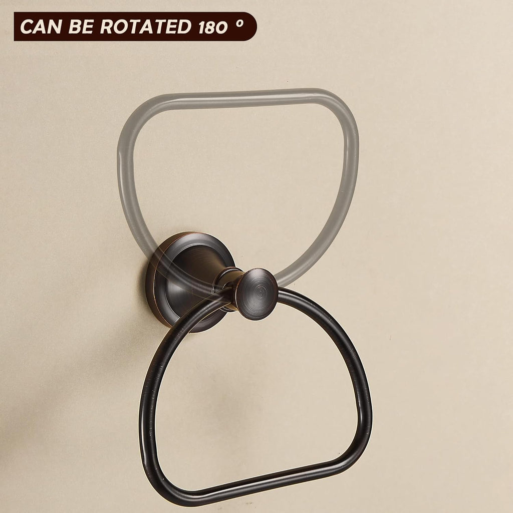 WOLIBEER Bronze Towel Ring,Bathroom Hand Towel Holder,Oil Rubbed Towel Hanger Wall Mount Farmhouse Towel Rack Rustic Bath Accessories Half Round