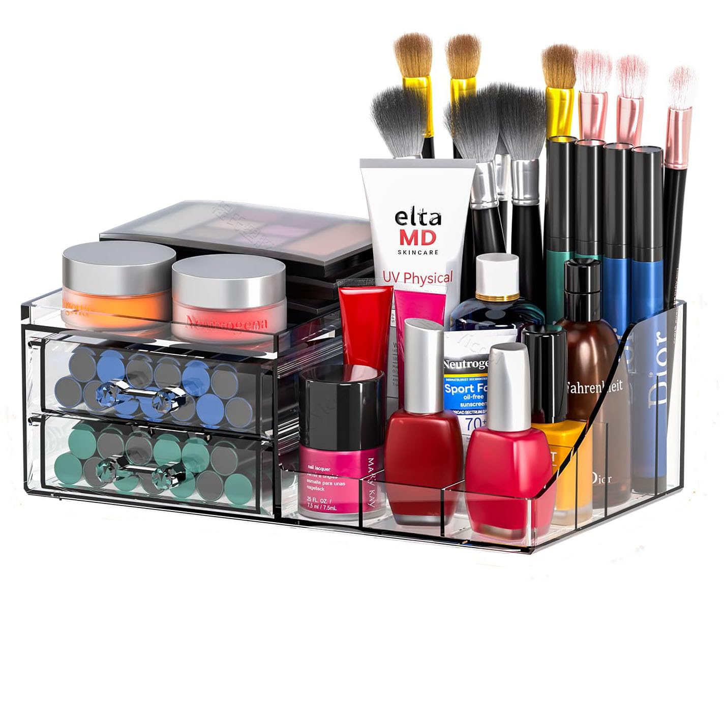 Acrylic Clear Makeup Organizer Countertop,Stackable Skincare Organizer for Vanity With 8 Drawers,Large Plastic Desk Accessories Organization,Bathroom Cosmetic Organizer Countertop for Beauty,Skin Care