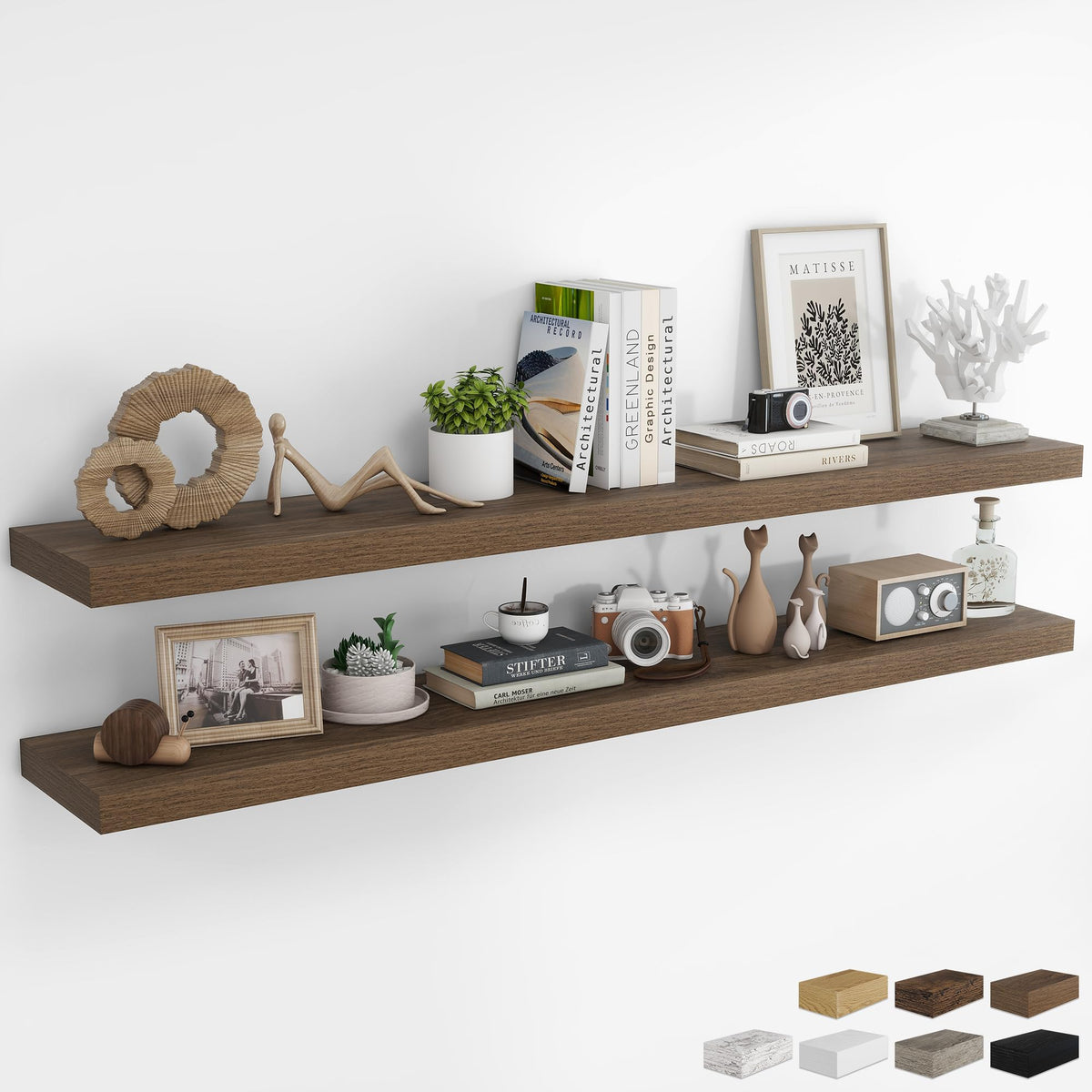 RICHFOCUS 28Inch Floating Shelves for Wall 2 Pack Shelves for Bedroom|Kitchen|Bathroom|Laundry Room Rustic Wood Wall Mounted Shelf with Invisible Brackets for Books|Storage|Decor, Oak