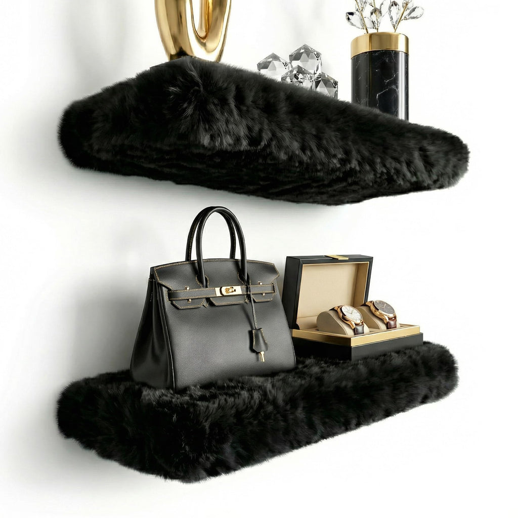 Furry Floating Shelves for Wall,2 Pack Wood Shelf with Plush Soft Shag Cover, Wall Mounted Shelves for Bedroom, Living Room, Suitable for Storing Valuable Collectibles, High Heels, Bags, Jewelry, Pink