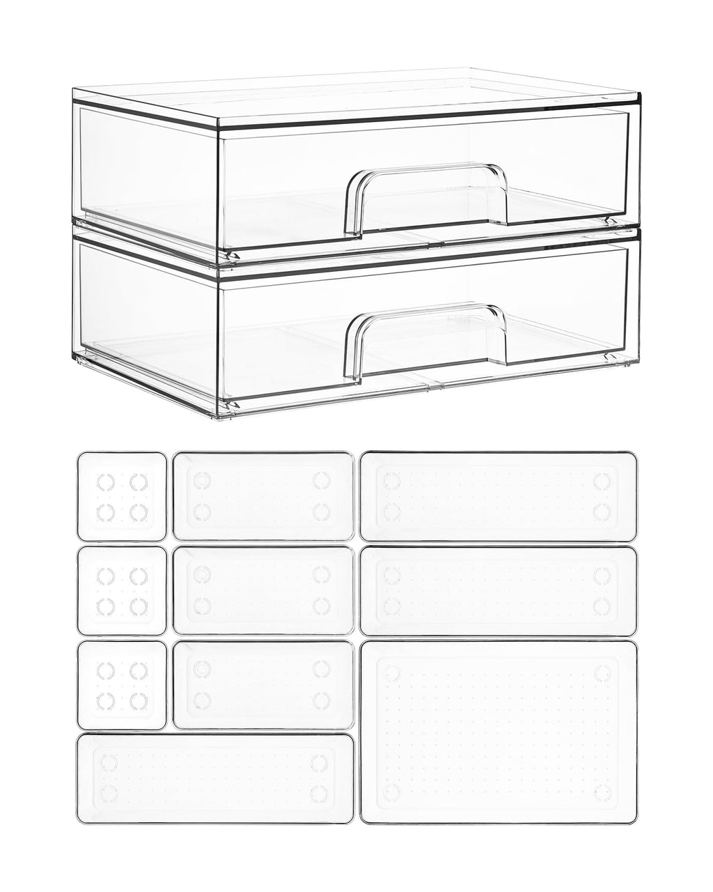 Vtopmart Clear Stackable Storage Drawers, 2 Pack Wide Plastic Organizers