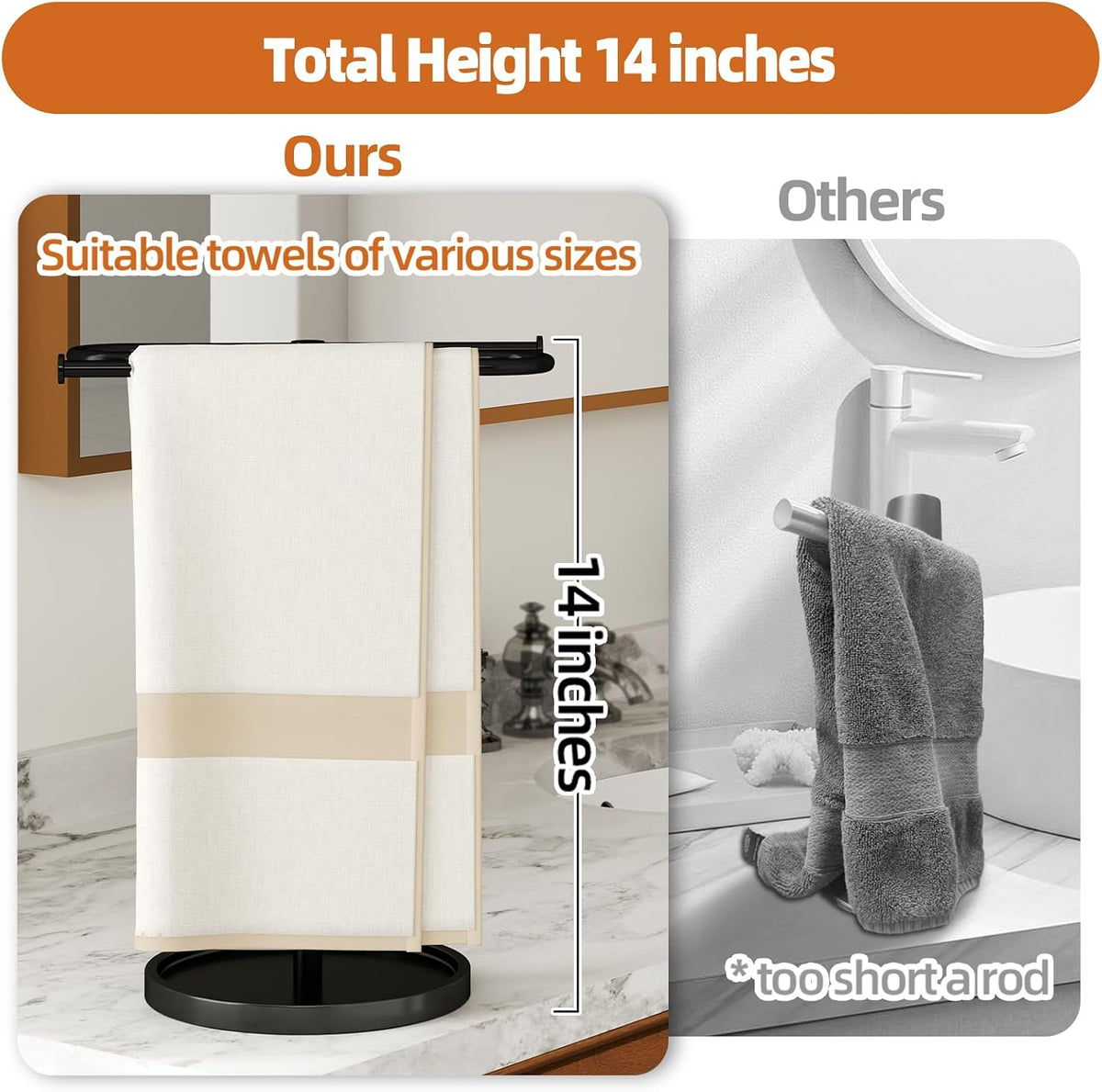 Bethom Hand Towel Holder Stand for Bathroom Countertop,S-Shape Bar,Black