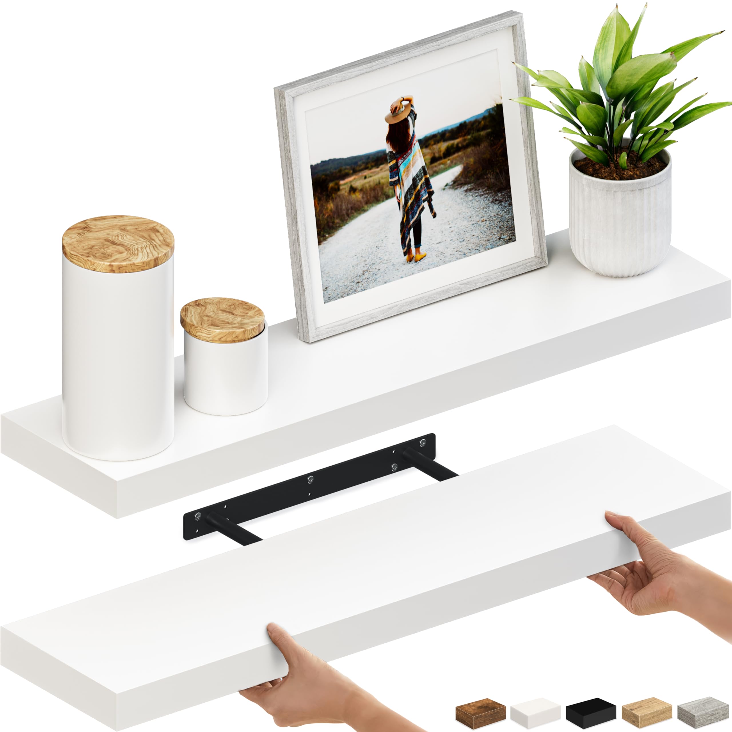 Ballucci Floating Shelves, 55" Wood Wall Shelf Set of 2, with Invisible Brackets for Bathroom, Living Room, Bedroom, Kitchen, Nursery, 6" Deep, White