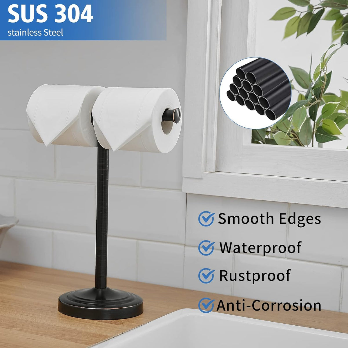 RUMOSE Oil Rubbed Bronze Hand Towel Holder Stand Countertop Towel Rack