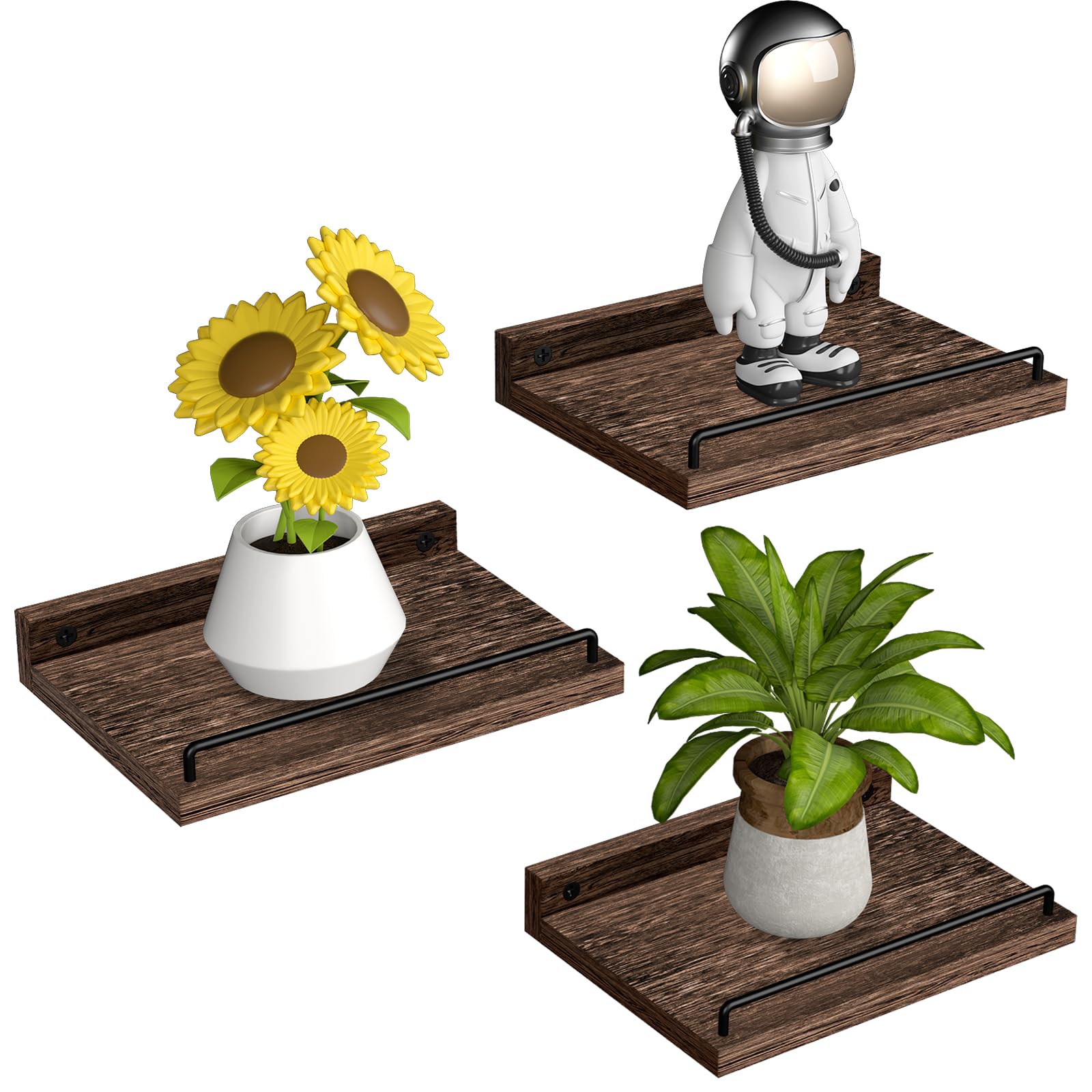 RYOFOBETTO Floating Shelves for Wall Decor Bathroom Shelves Over Toilet, Farmhouse Wall Shelves for Living Room, Bedroom, Picture Frames, Plants, Kitchen (Black, Set of 3)