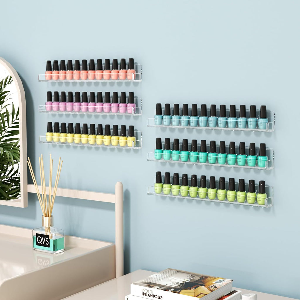 FEMELI Nail Polish Wall Rack, 6 Shelves Acrylic Organizer (15 Inch, Clear)
