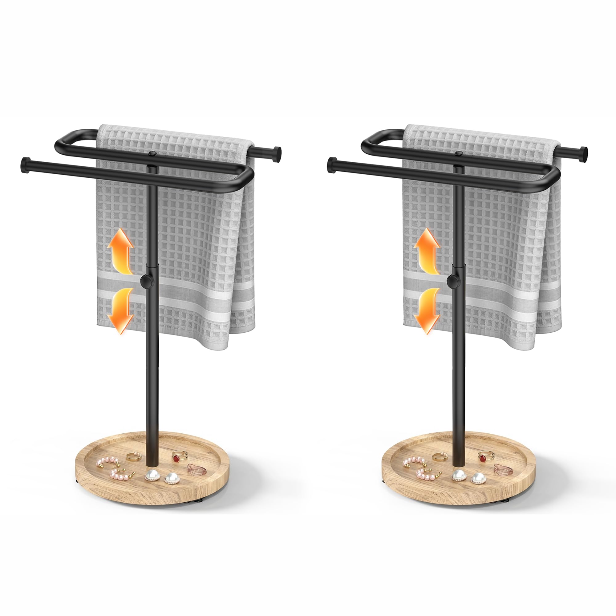 Aetyord S-Shape Countertop Towel Holder - Height Adjustable for Bathroom/Kitchen/RV | Rustproof Metal & Wood Base All Black