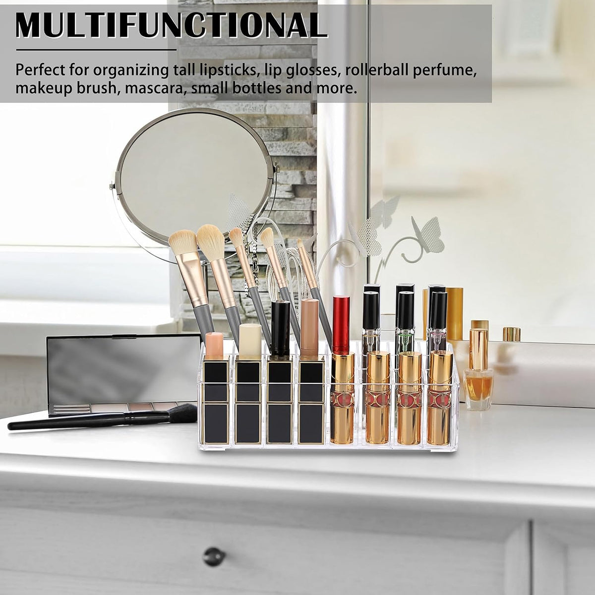 ELLDOO Rollerball Perfume Organizer, 24 Spaces Clear Acrylic