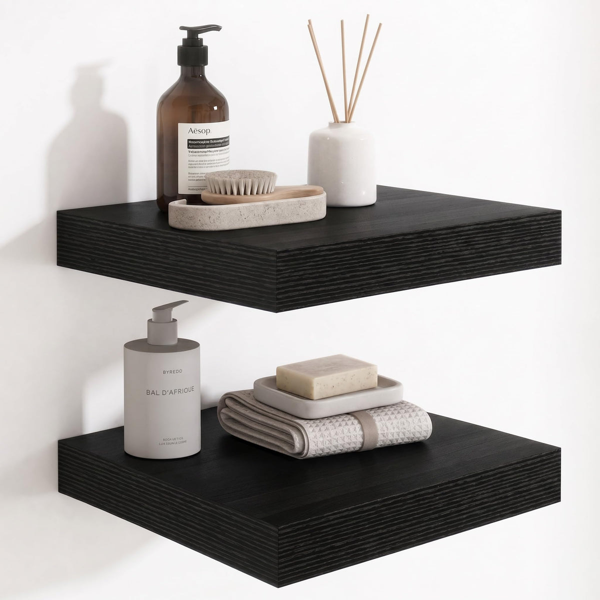 Deep Floating Shelves for Wall, 12 Inch Wide Small Wall Shelves Set of 2, 2 Inch Thick Invisible Wall Mounted Shelves for Bathroom Bedroom Nursery,Walnut Color