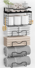 Towel Racks for Bathroom,Towel Rack Wall Mounted, 6 Tier Rolled Or Folded Towel Holder with Floating Shelves, Bathroom Towel Holder for Bath, Hand Towels,Metal and Wood