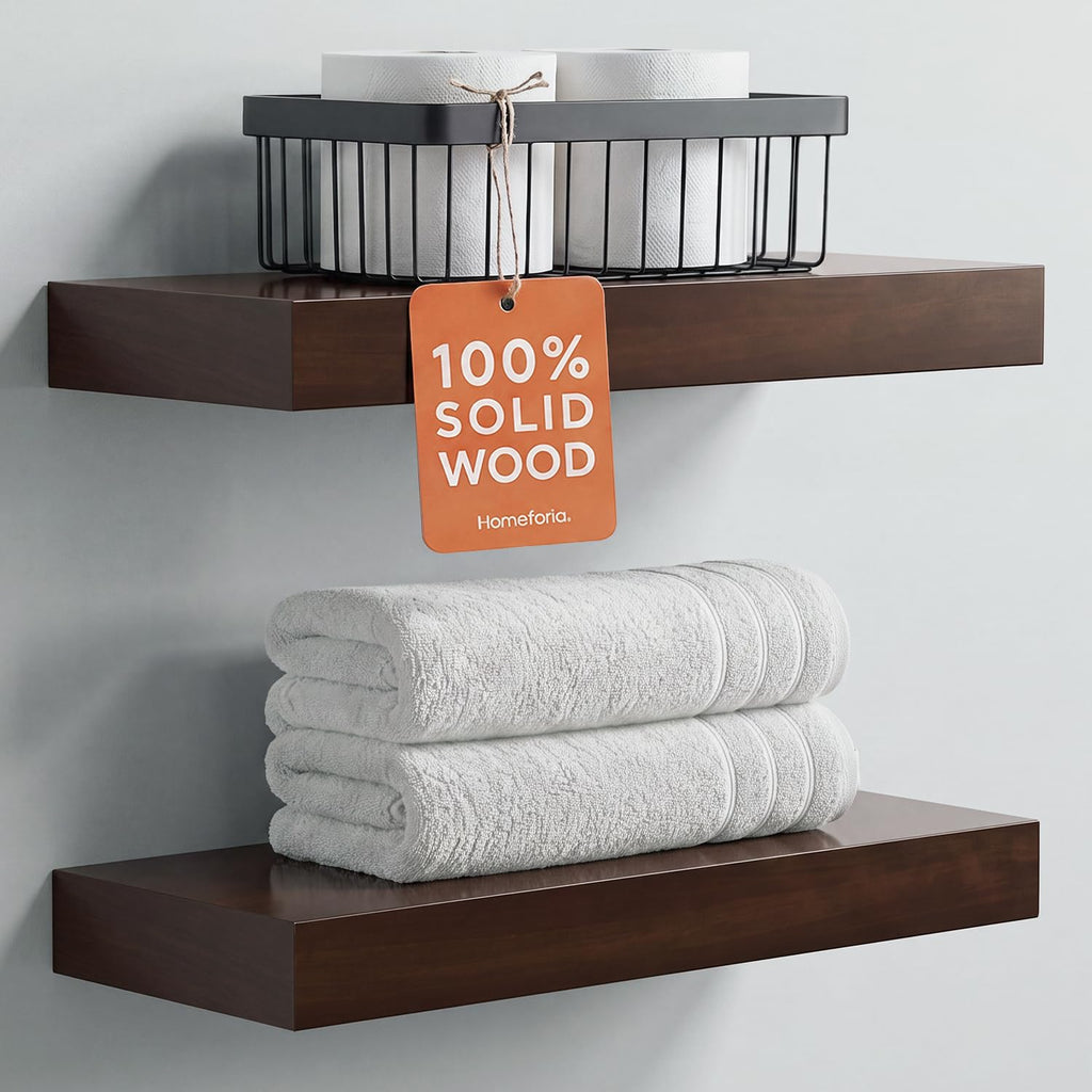 Homeforia 24 Inch Floating Shelves, High-End Solid Pine Wood, Set of 2