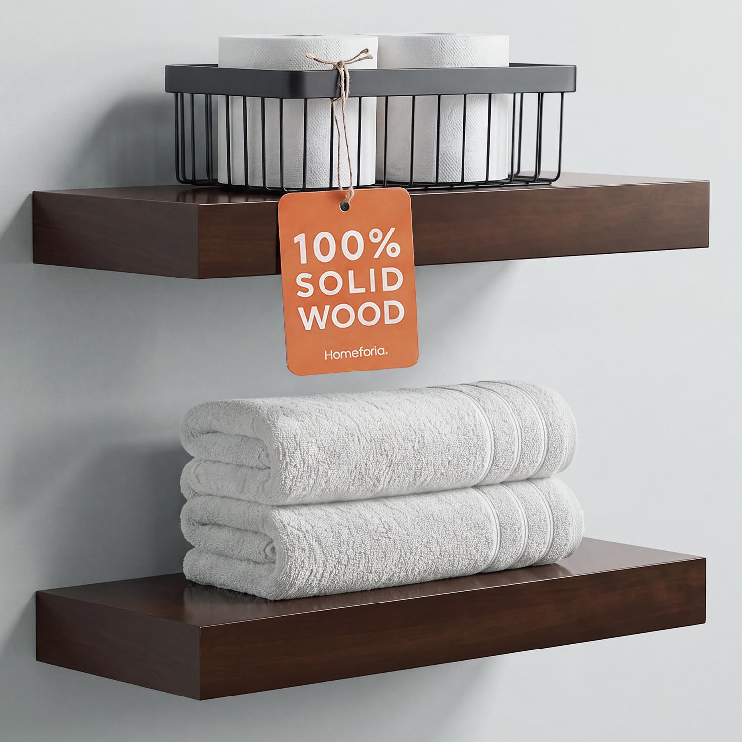 Homeforia 24 Inch Floating Shelves, High-End Solid Pine Wood, Set of 2