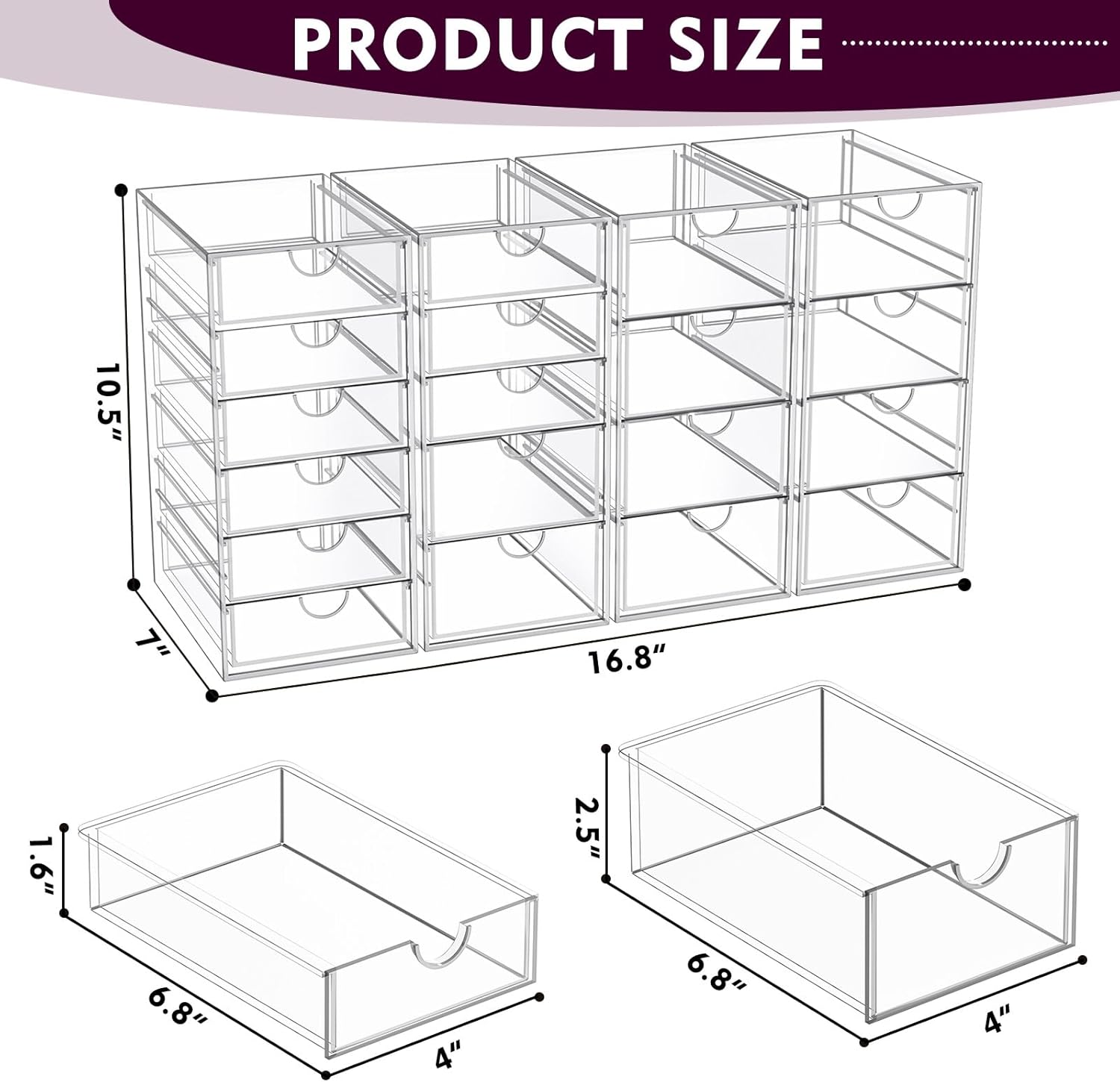 Acrylic Makeup Organizer with 19 Drawers,Storage Drawer Organizer