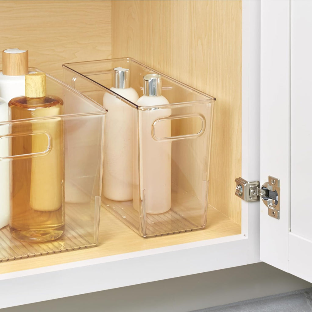 iDesign Slim Clear Plastic Bathroom Storage Bin, Tall Narrow