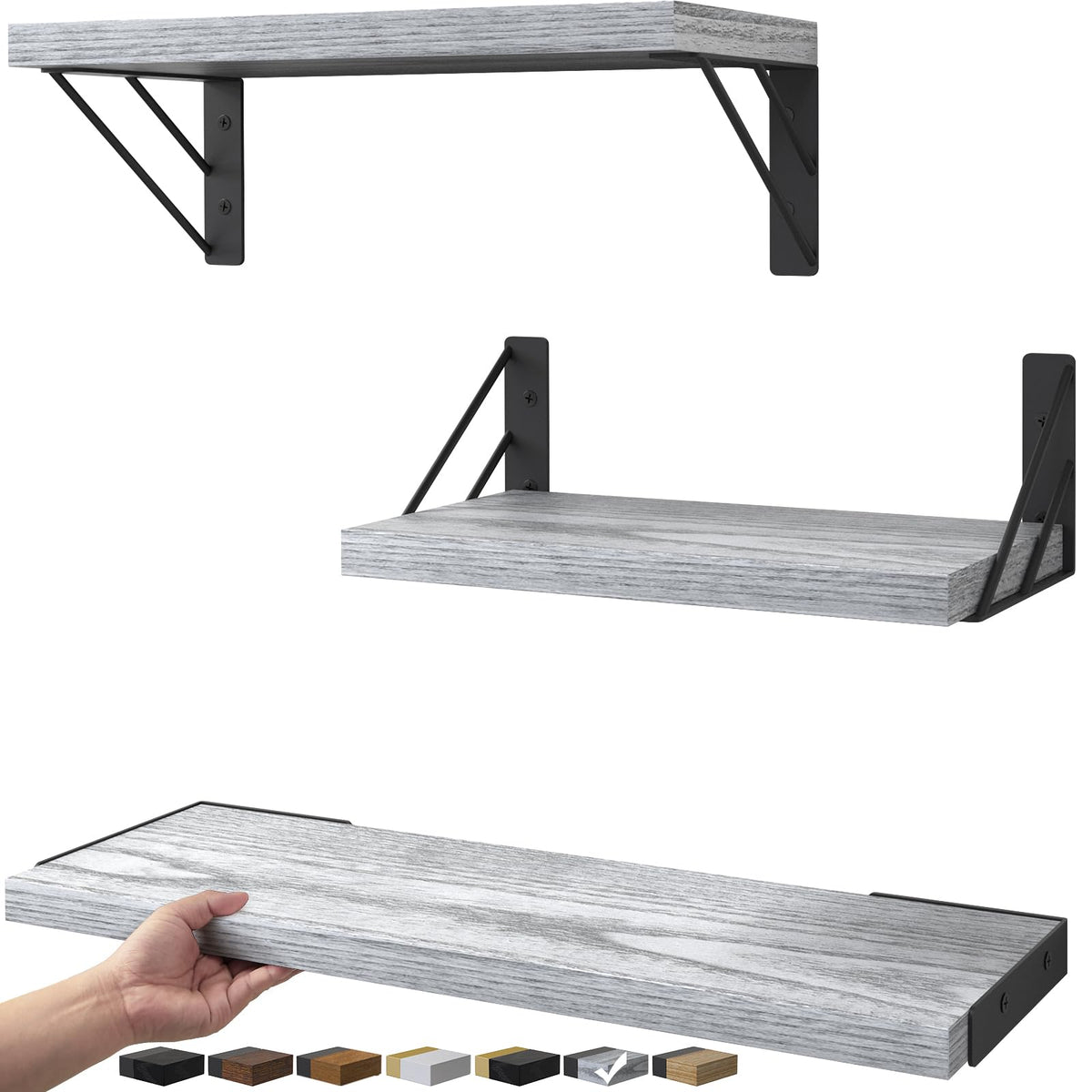 BAYKA Floating Shelves for Wall, Book Shelf for Bedroom, Decor Shelves for Living Room Kitchen, Mounted Wood Floating Shelf for Home Decor, Corner Shelf for Bathroom, Office(Dark Brown,Set of 4)