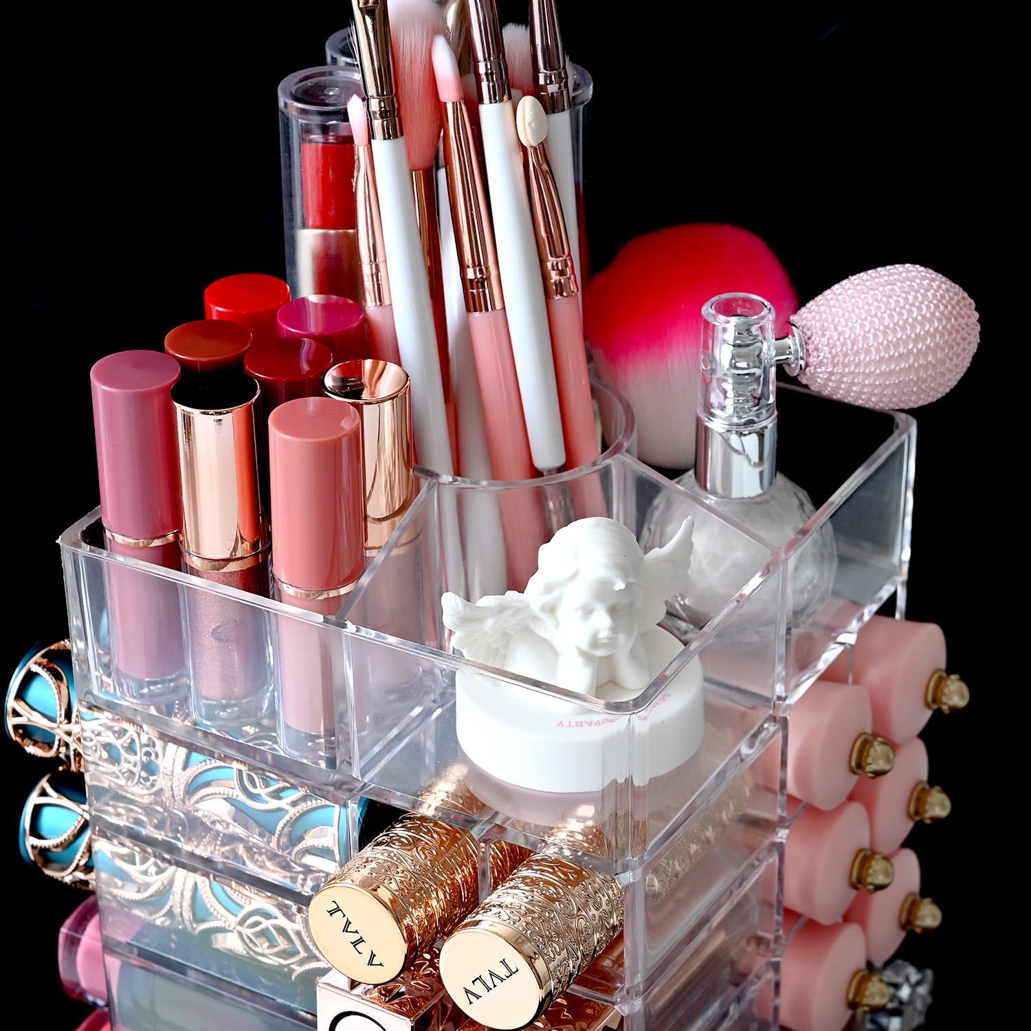 Ikee Design Acrylic Rotating Lipstick Gloss Make Up Organizer with 53 Slots
