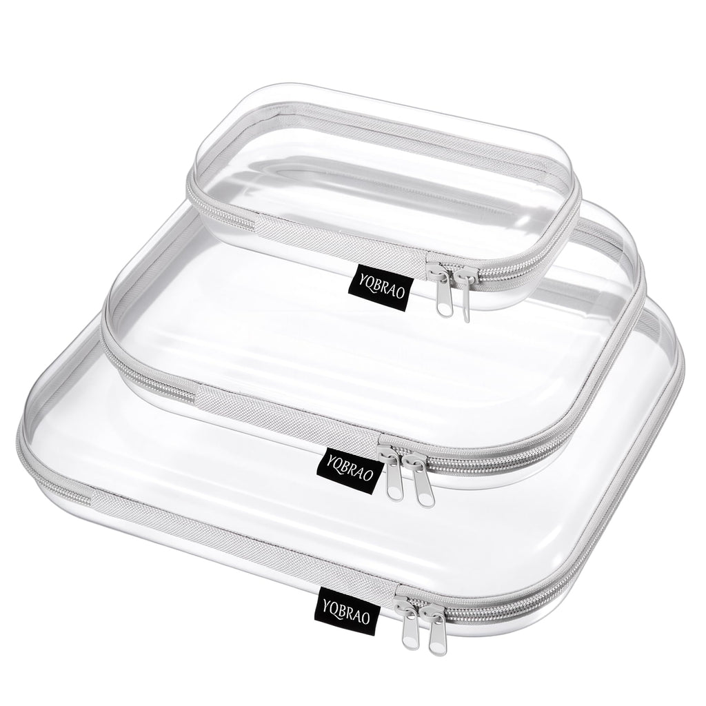 YQBRAO 3-Piece Clear Hard Shell Zipper Case Set, 1L 1M 1S, Pink