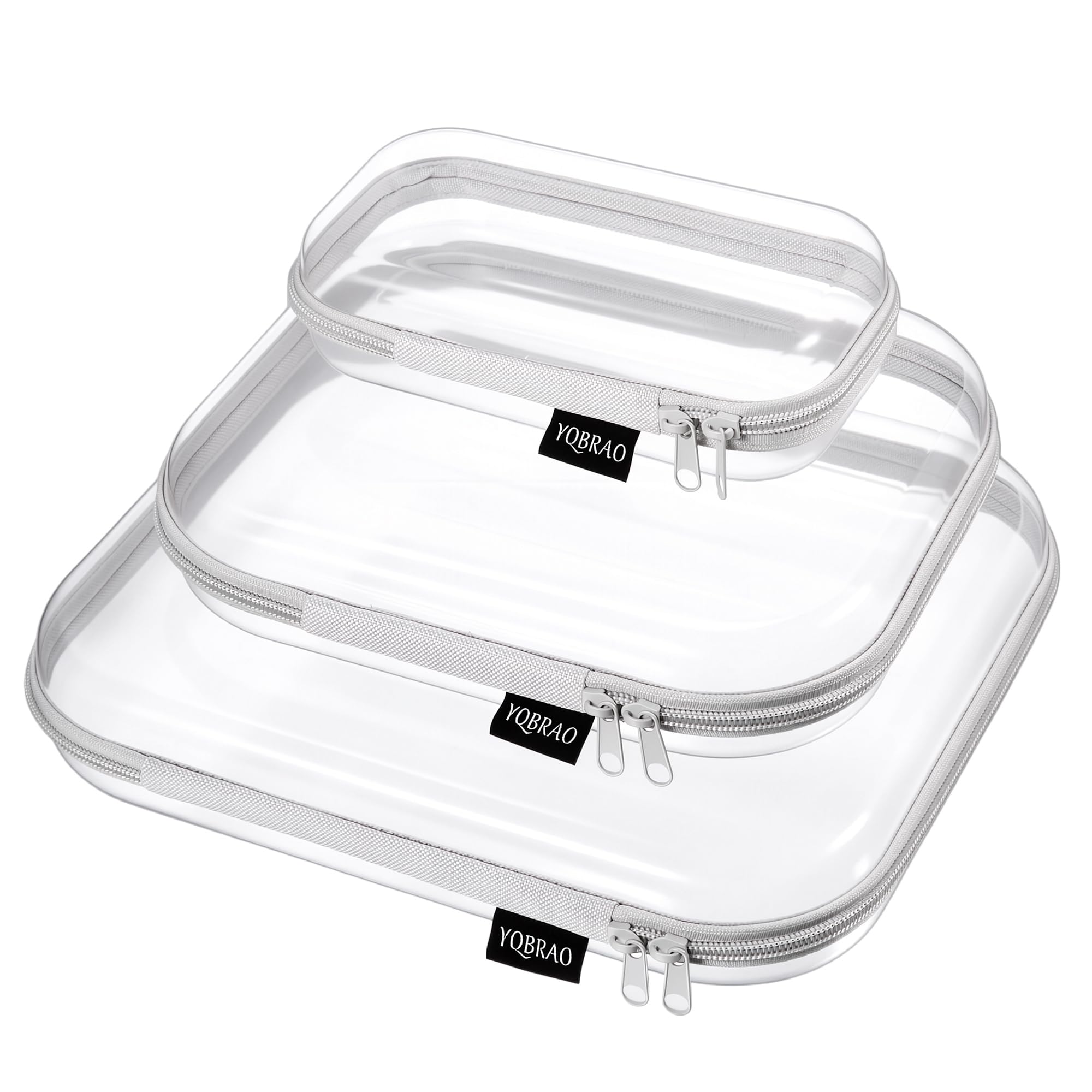 YQBRAO 3-Piece Clear Hard Shell Zipper Case Set, 1L 1M 1S, Pink