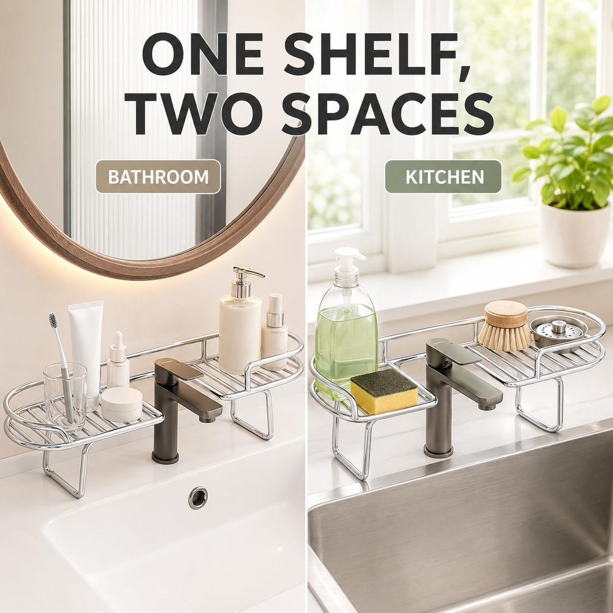 Foldable Stainless Steel Sink Shelf, No-Drill Over The Sink Shelf