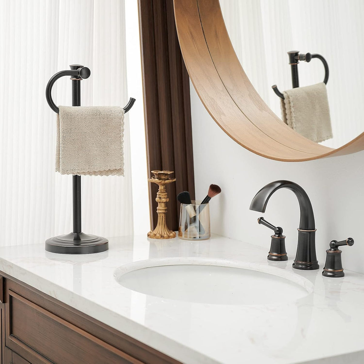 BESy Stand Hand Towel Holder, Countertop Towel Bar, Oil Rubbed Bronze