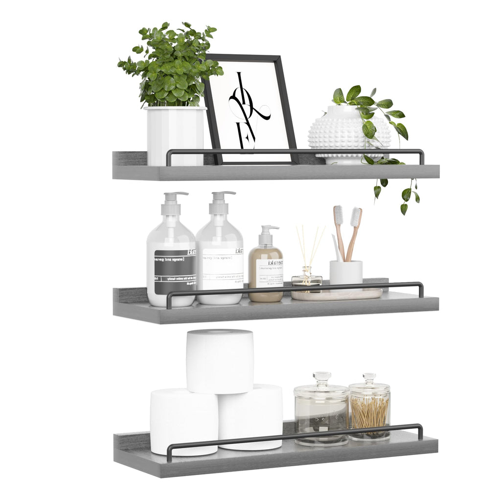 RYOFOBETTO Floating Shelves for Wall Decor Bathroom Shelves Over Toilet, Farmhouse Wall Shelves for Living Room, Bedroom, Picture Frames, Plants, Kitchen (Black, Set of 3)
