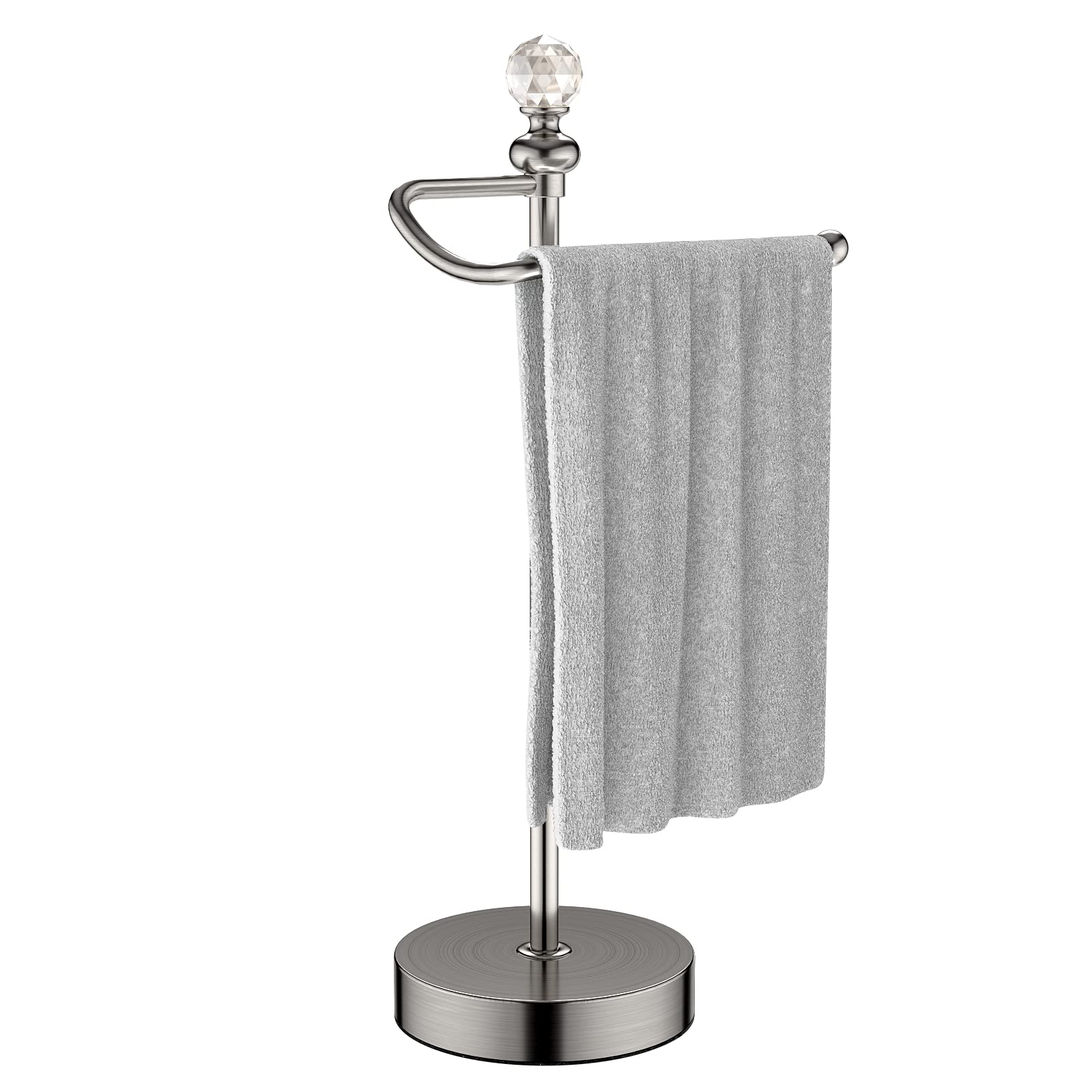 ROLABAM Heavy Weighted Hand Towel Holder (with Crystal Ball) Standing Hand Towel Holder Total Height 16.54'' for Kitchen, Bathroom, Vanity, Classic Decorative Metal Hand Towel Stand, Polished Chrome
