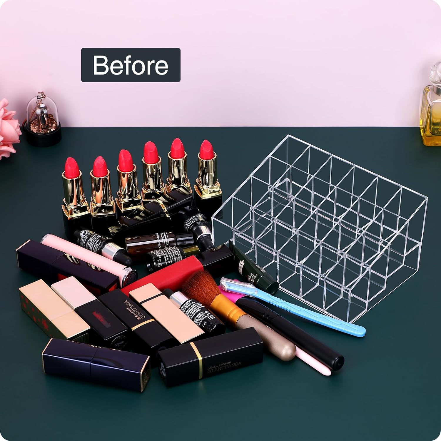MOSIKER Lipstick Organizer, Clear Plastic Lip Gloss Holder with 24 Slots