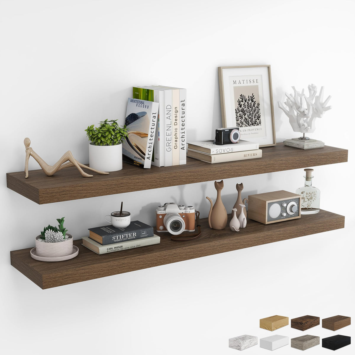 RICHFOCUS 28Inch Floating Shelves for Wall 2 Pack Shelves for Bedroom|Kitchen|Bathroom|Laundry Room Rustic Wood Wall Mounted Shelf with Invisible Brackets for Books|Storage|Decor, Oak