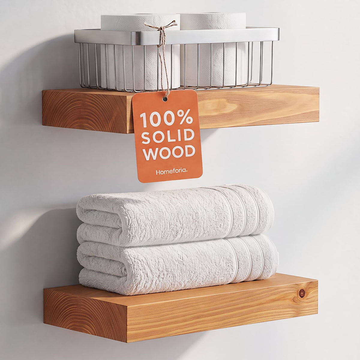 Homeforia 24 Inch Floating Shelves, High-End Solid Pine Wood, Set of 2