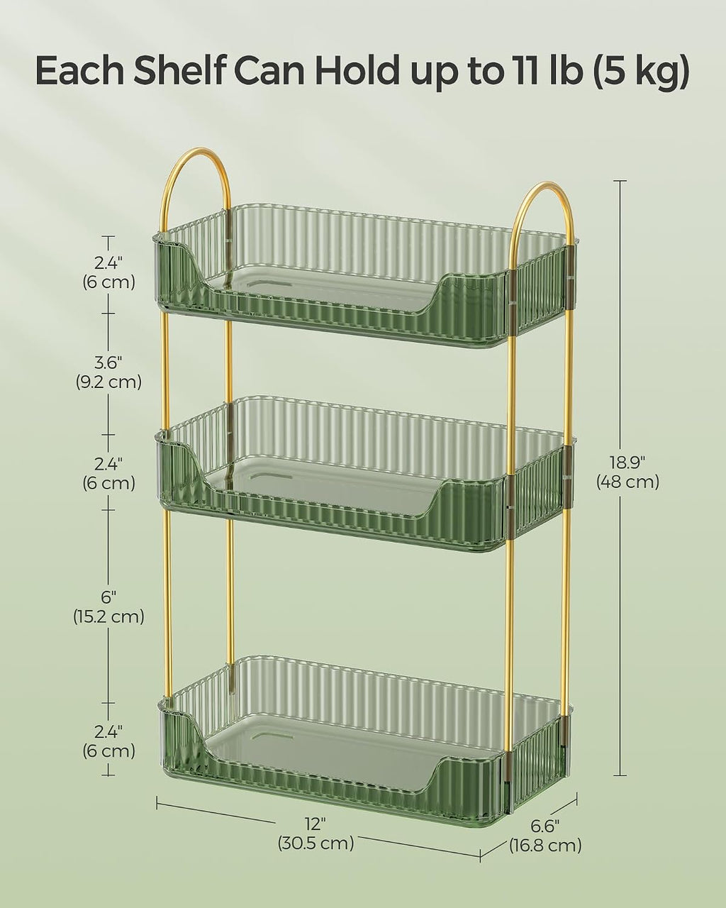 SONGMICS 3-Tier Makeup Organizer, Square, Customizable