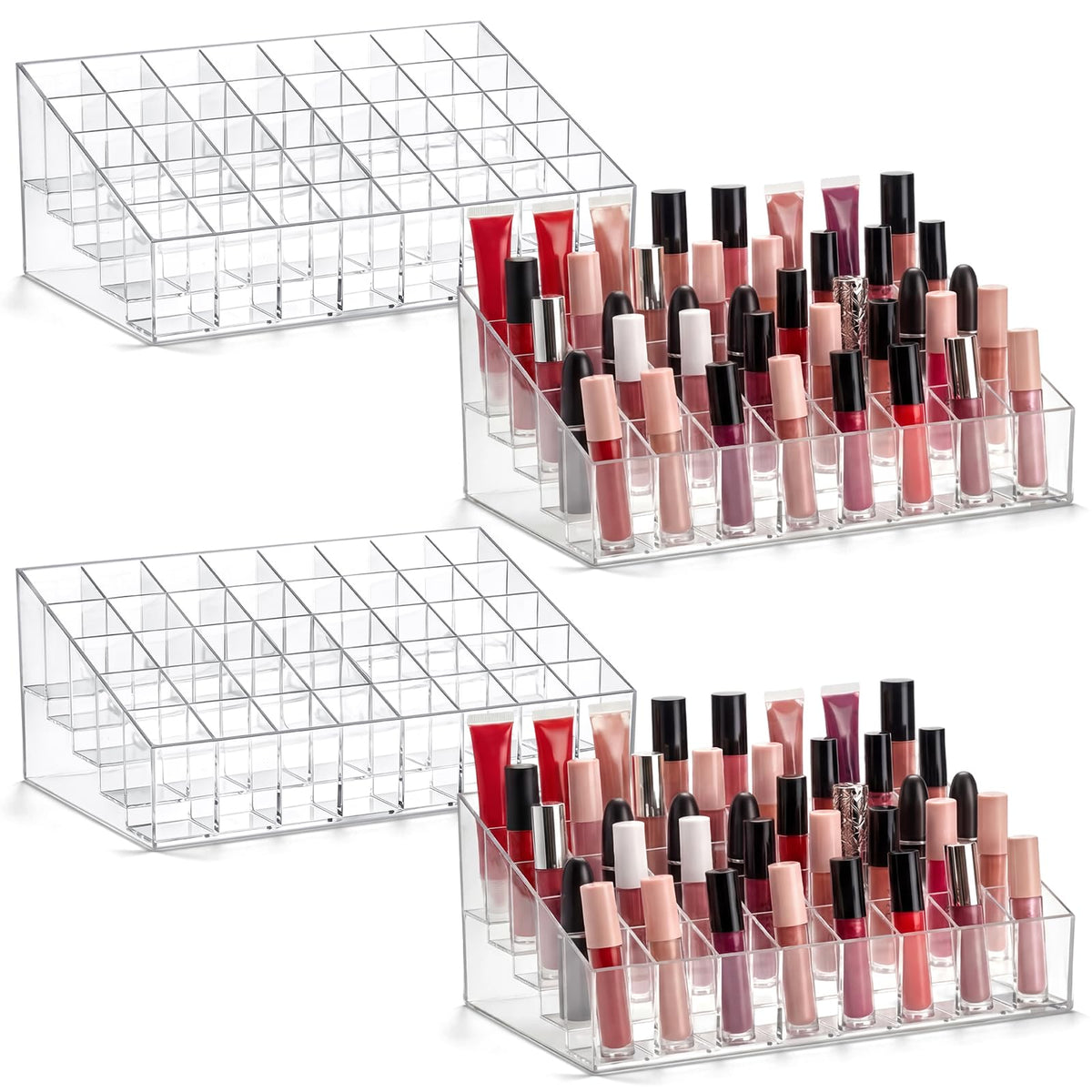 Macarrie 4 Pieces Lipstick Holder Organizer 24 Slot Acrylic Lipstick Makeup Case Display Stand Storage Box for Rollerball Perfume Organizer Watercolor Paint Sticks