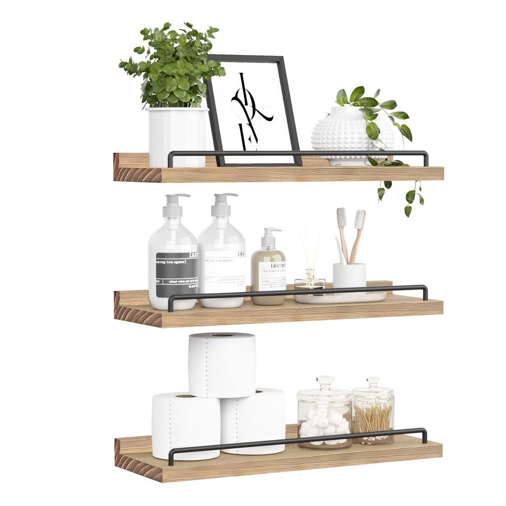 RYOFOBETTO Floating Shelves for Wall Decor Bathroom Shelves Over Toilet, Farmhouse Wall Shelves for Living Room, Bedroom, Picture Frames, Plants, Kitchen (Black, Set of 3)