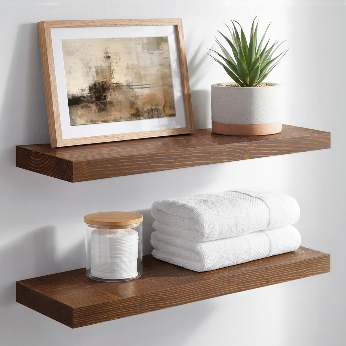 Homeforia 24 Inch Floating Shelves, High-End Solid Pine Wood, Set of 2